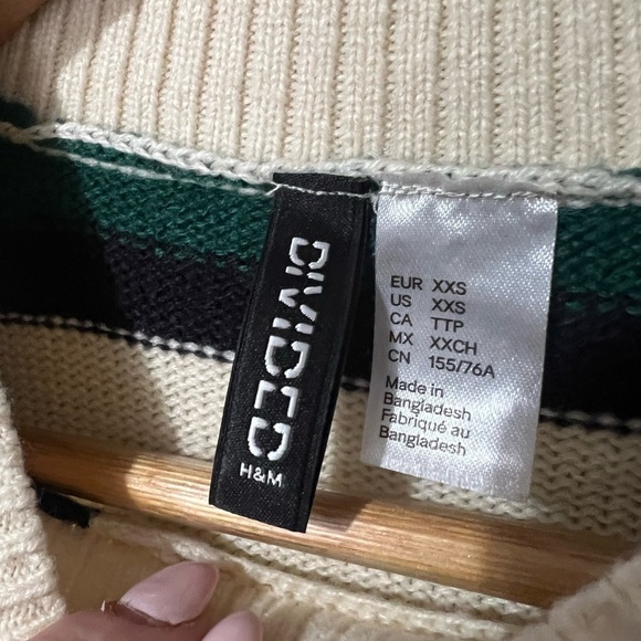 Divided H&M Stripe Sweater Women's 2XS Jacquard Pullover Crew Long Sleeves XXS - Picture 5 of 6